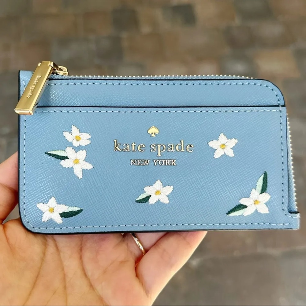 Kate Spade Madison Floral Embroidered Medium Satchel Polished Blue + Wallet - Picture 6 of 8